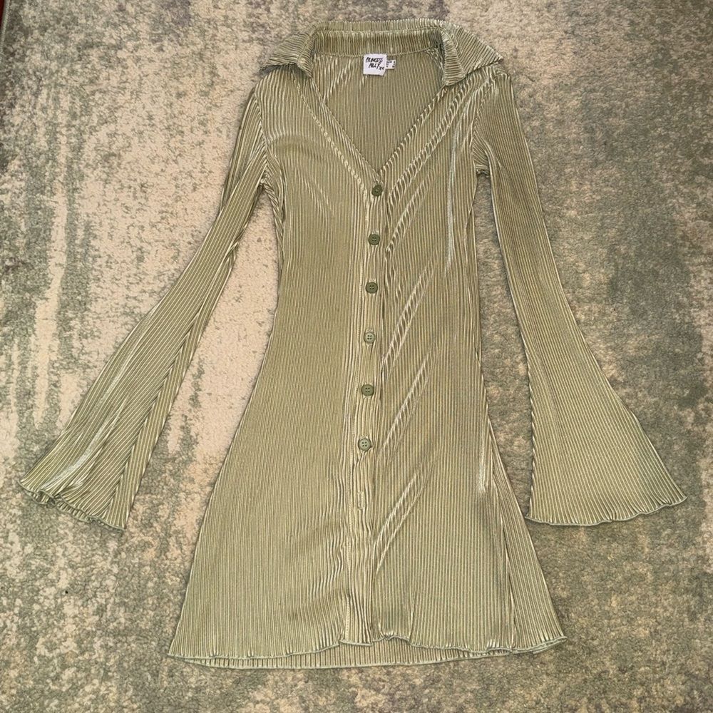 Princess Polly Sage Green Ribbed Long Sleeve Dress - Picture 2 of 8